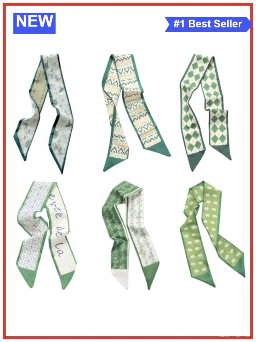 6 Pack Satin Fashion Scarves Multifunctional Headbands Hair & Bag Accessories